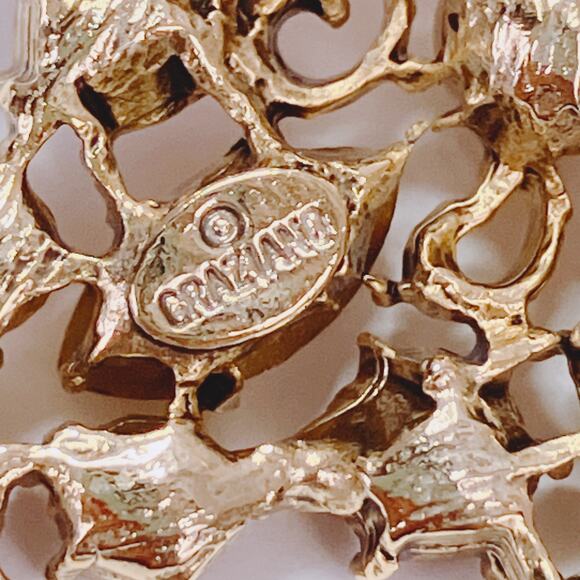 Signed Graziano 80s Gold Tone Star Brooch Amber Purple Rhinestone Estate Jewelry - Picture 9 of 10